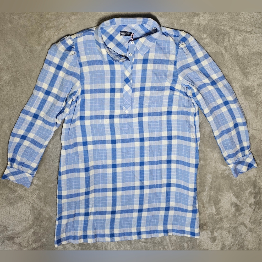 Vineyard Vines‎ Cotton Wool Blend Colorful Plaid Popover Dress M Calm Water NWT.